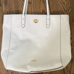 Coach White Leather Tote Bag